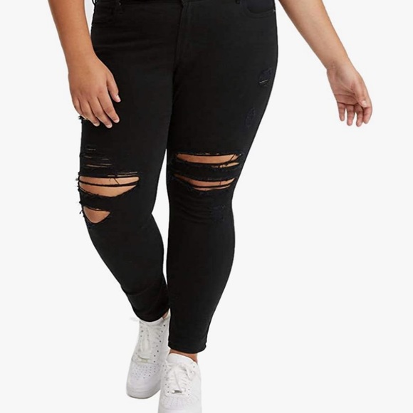 NWT Levi's Women's Plus Size 711 Skinny Jeans black distressed 20W - Picture 1 of 10